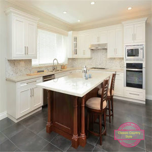 Classic All White Kitchen with Island Marble Bench Top