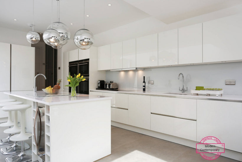 All White Glossy Contemporary Minimalist Kitchen