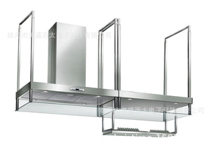 Stainless Steel Glass Island Ceiling Mounted Chimney hood with Dish Rack 210 x 60 x 116 cm XT-R01